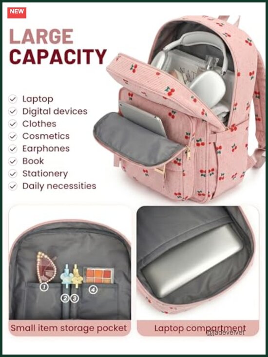 Corduroy Laptop Backpack for Women Fits 15.6 Inch Computer Work Travel Daypack
